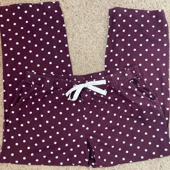 Plum polka dot flannel pj pants w/pockets and elastic drawstring waist sz 12-14 - Picture 4 of 7